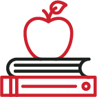 Education - Red-Black Apple on Books Icon
