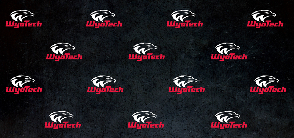 Dark background with repeating WyoTech logo in the foreground.